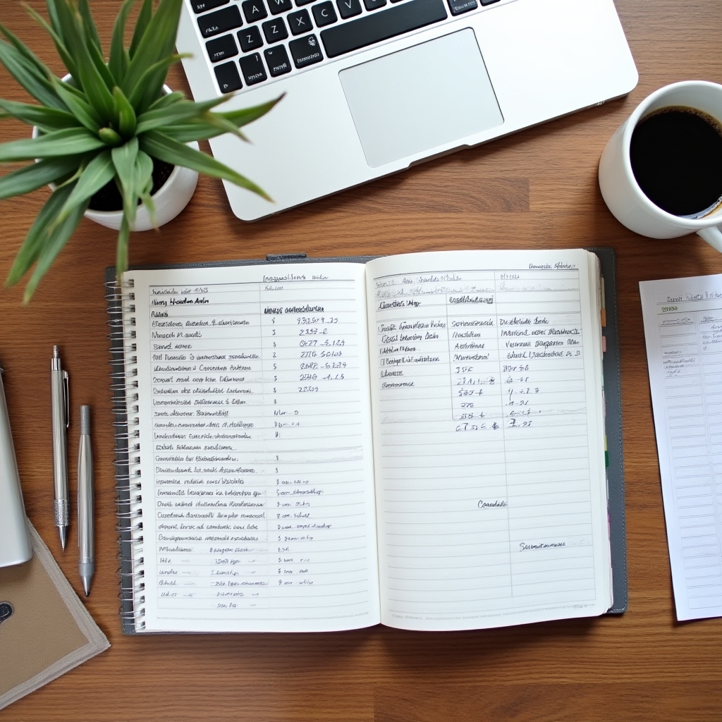 Detaljan prikaz planiranja kućnog budžeta s dokumentima i laptopom